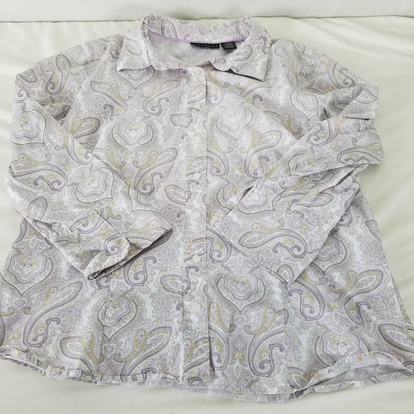 Attention Shirt Womens XL Top Paisley Long Split Cuff Sleeve Collared Button Up - Picture 3 of 8